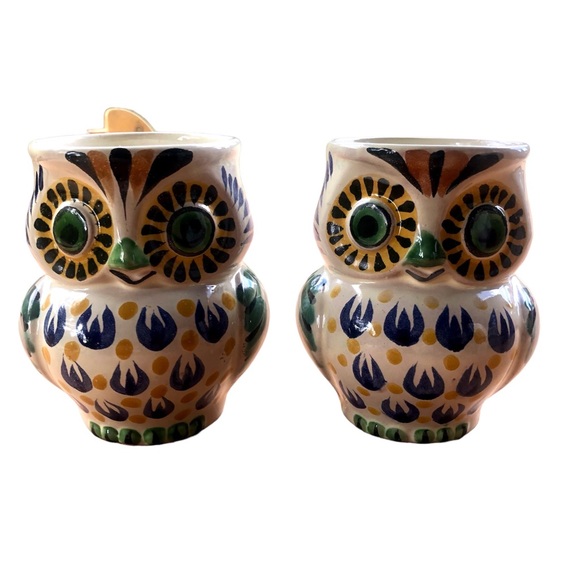 Other - Mexican Folk Art. Pair of hand painted, made in Mexico, owl coffee mugs.